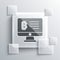 Grey Mining bitcoin from monitor icon isolated on grey background. Cryptocurrency mining, blockchain technology service