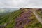 Grey, misty summer day along the top of Curbar Edge in the Derbyshire Peak District