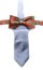 Grey necktie and red bow tie