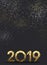 Grey New Year background with gold mosaic 2019 sign.
