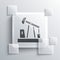 Grey Oil pump or pump jack icon isolated on grey background. Oil rig. Square glass panels. Vector