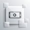 Grey Online play video icon isolated on grey background. Smartphone and film strip with play sign. Square glass panels