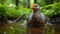 Grey Partridge bathing in the river