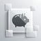 Grey Piggy bank icon isolated on grey background. Icon saving or accumulation of money, investment. Square glass panels