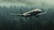 Grey Plane Flying Through Foggy Forest - Lifelike Renderings