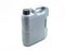 Grey, plastic motor oil container with a capacity of five liters. Isolated on a white background with a clipping path.