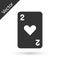 Grey Playing card with heart symbol icon isolated on white background. Casino gambling. Vector