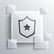 Grey Police badge icon isolated on grey background. Sheriff badge sign. Shield with star symbol. Square glass panels