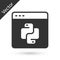 Grey Python programming language icon isolated on white background. Python coding language sign on browser. Device