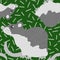 Grey rats on green texture seamless pattern.