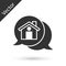 Grey Real estate message house in speech bubble icon isolated on white background. Vector