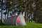 Grey and red tent camping outdoors