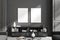 Grey relax room interior with sideboard and decoration, mockup frames