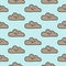 Grey sad clouds on blue sky hand drawn seamless pattern