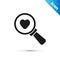 Grey Search heart and love icon isolated on white background. Magnifying glass with heart inside. Vector