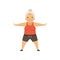 Grey senior woman character doing morning exercises or therapeutic gymnastics, active and healthy lifestyle vector