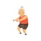 Grey senior woman in sports uniform doing squats, grandmother character doing morning exercises or therapeutic