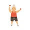 Grey senior woman in sports uniform exercising with dumbbells, grandmother character doing morning exercises or