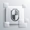 Grey Shield icon isolated on grey background. Guard sign. Security, safety, protection, privacy concept. Square glass