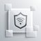 Grey Shield with WiFi wireless internet network symbol icon isolated on grey background. Protection safety concept