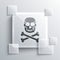 Grey Skull on crossbones icon isolated on grey background. Happy Halloween party. Square glass panels. Vector