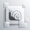 Grey Snail icon isolated on grey background. Square glass panels. Vector