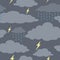 Grey Storm Clouds and Lightening Bolts Seamless Pattern