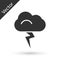 Grey Storm icon isolated on white background. Cloud and lightning sign. Weather icon of storm. Vector