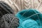 Grey turquoise ecru wool with knitted jobs