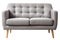 Grey two seater sofa isolated on transparent clear white background