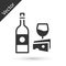 Grey Wine bottle with glass and cheese icon isolated on white background. Romantic dinner. Vector