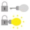 Grey and yellow light bulb keys with padlocks