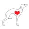Greyhound. Vector illustrations drawn by hand. Original linear image of a dog with hearts.