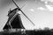 Greyscale shot of the beautiful windmill captured in Meijo Park in Nagoya, Japan