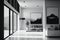 Greyscale shot of a modern apartment interior
