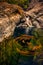 Gria Vathra waterfall on Samothrace Island in Greece with leaves