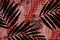 Grid berries and palm frond Japanese style cloth design background in indigo red overdye