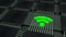 Grid of connected CPUS and a green wifi symbol glowing on the wi