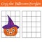 Grid copy children educational game, drawing kids activity, halloween theme