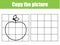 Grid copy worksheet. educational children game. Printable Kids activity sheet with apple. Copy the picture