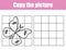 Grid copy worksheet. educational children game. Printable Kids activity sheet with butterfly. Copy the picture