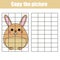 Grid copy worksheet. educational children game. Printable Kids activity sheet with cute rabbit, bunny. Copy the picture