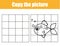 Grid copy worksheet. educational children game. Printable Kids activity sheet with fish. Copy the picture