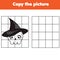 Grid copy worksheet. educational children game. Printable Kids activity sheet with Halloween skull