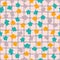 Grid retro seamless pattern with simple flowers in 1970s style. Floral background for T-shirt, poster, card and print.