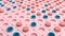 Gridal perforated cube boxes background. Abstract background with stack of pastel pink cubes, 3d rendering