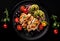 griled chicken breast steak with vegetable broccoli,carrot,onions, tomatoes. Generative AI