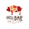 Grill bar best food estd 1969 logo template hand drawn colorful vector Illustration