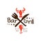 Grill bar, best food estd 1969 logo template hand drawn colorful vector Illustration