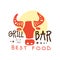 Grill bar, best food logo estd 1969 template hand drawn colorful vector Illustration